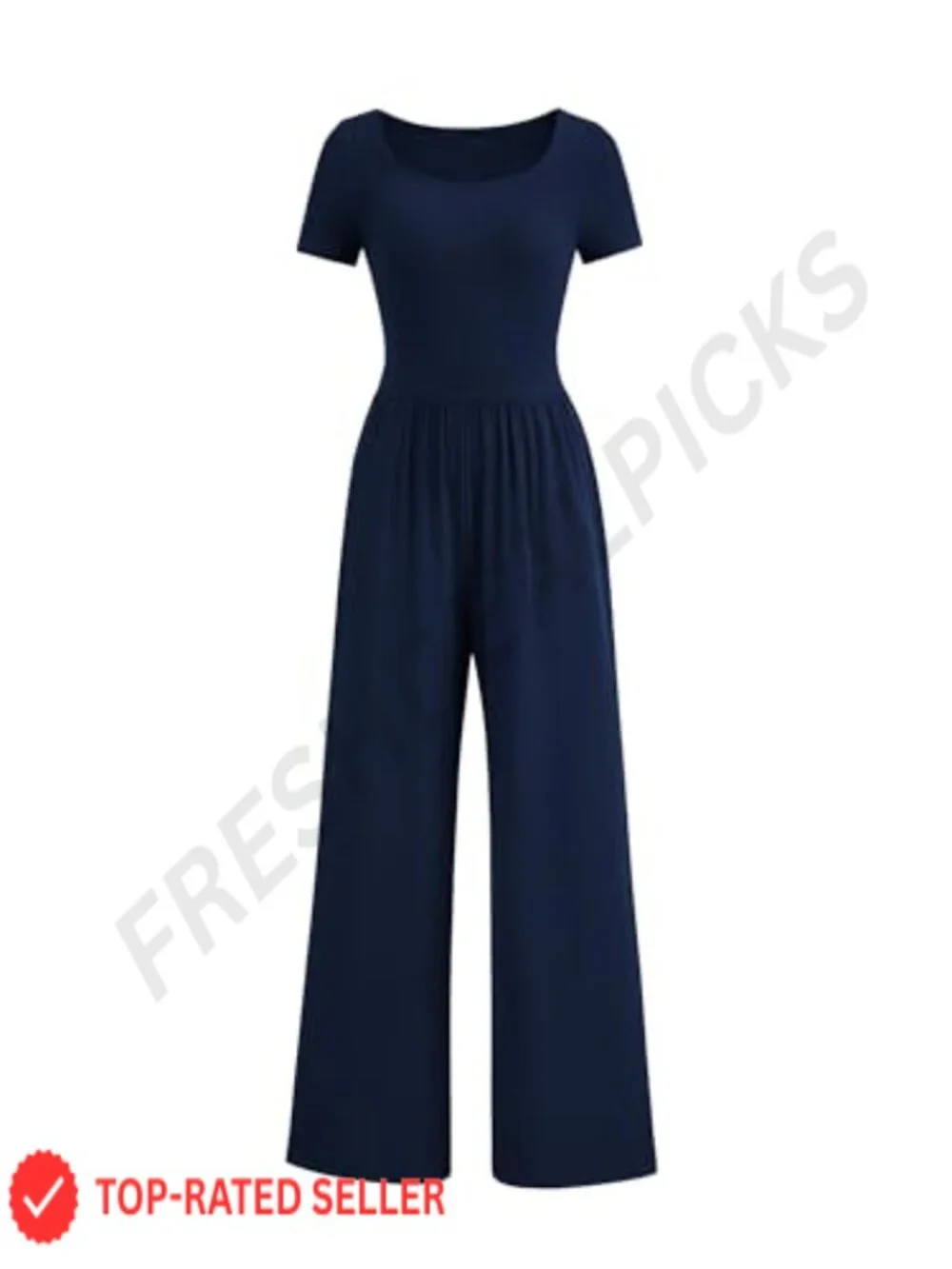 Womens Ribbed Knit Short Sleeve Square Neck Wide Leg Jumpsuit Romper with